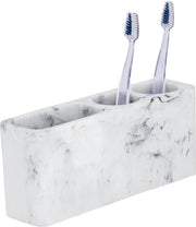 Supporto per pennelli per trucco - accessori da bagno in pietra d'arte - finitura marmo - supporto per spazzola da denti - arredamento da bagno stile - bianco/grigio - 22 x 102 x 64 cm