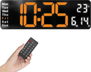 Cronografo 1 XL Arancione/Bianco: Orologio digitale per muro con visualizzazione temperatura, grande orologio LED luminoso senza suono ticchettante