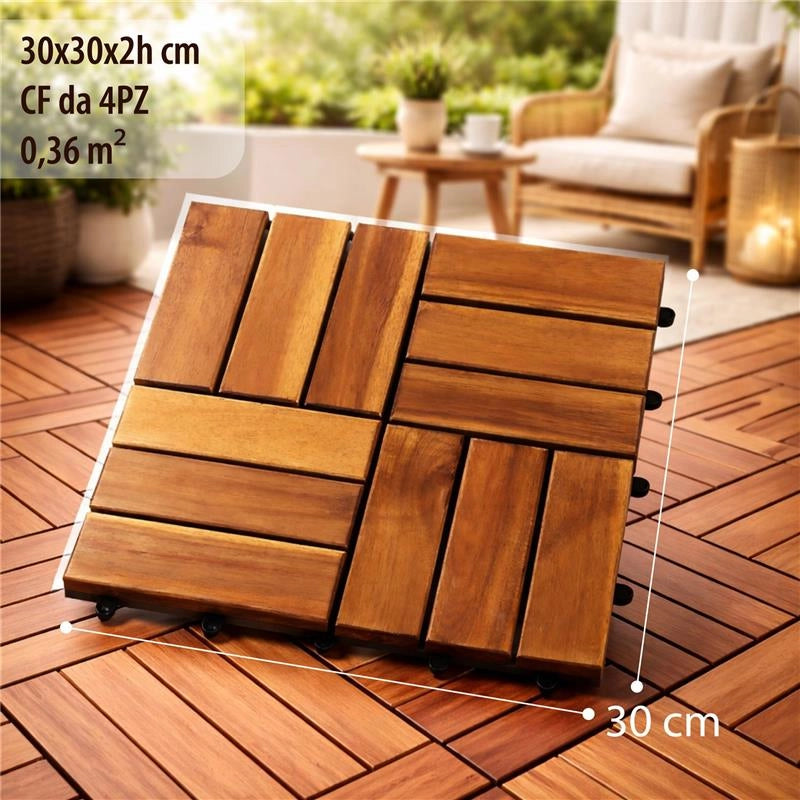 MA MAISON SET DI PIASTRELLE PER PAVIMENTO DA ESTERNO MODELLO WOOD IN ACACIA 30X30X2H CM - 0,36 M2 45 PEZZI