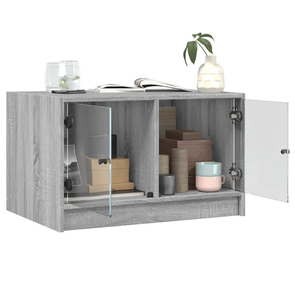 Tavolino da salotto | Tavolino da caff¨¨ | Tavolino da Soggiorno con Ante in Vetro Grigio Sonoma 68x50x42 cm