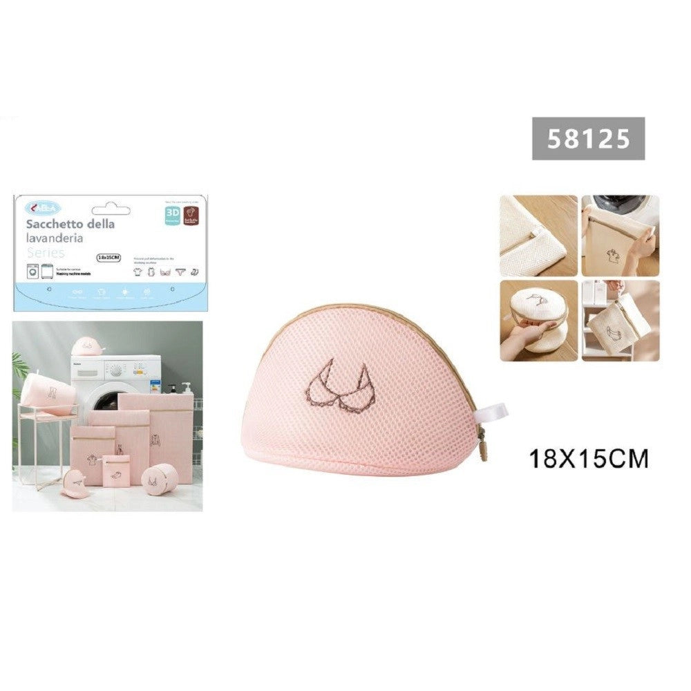 Trade Shop - Sacchetto Lavatrice Rosa Borsa Biancheria Reggiseno Lavaggi A Rete 18x15cm 58125 -