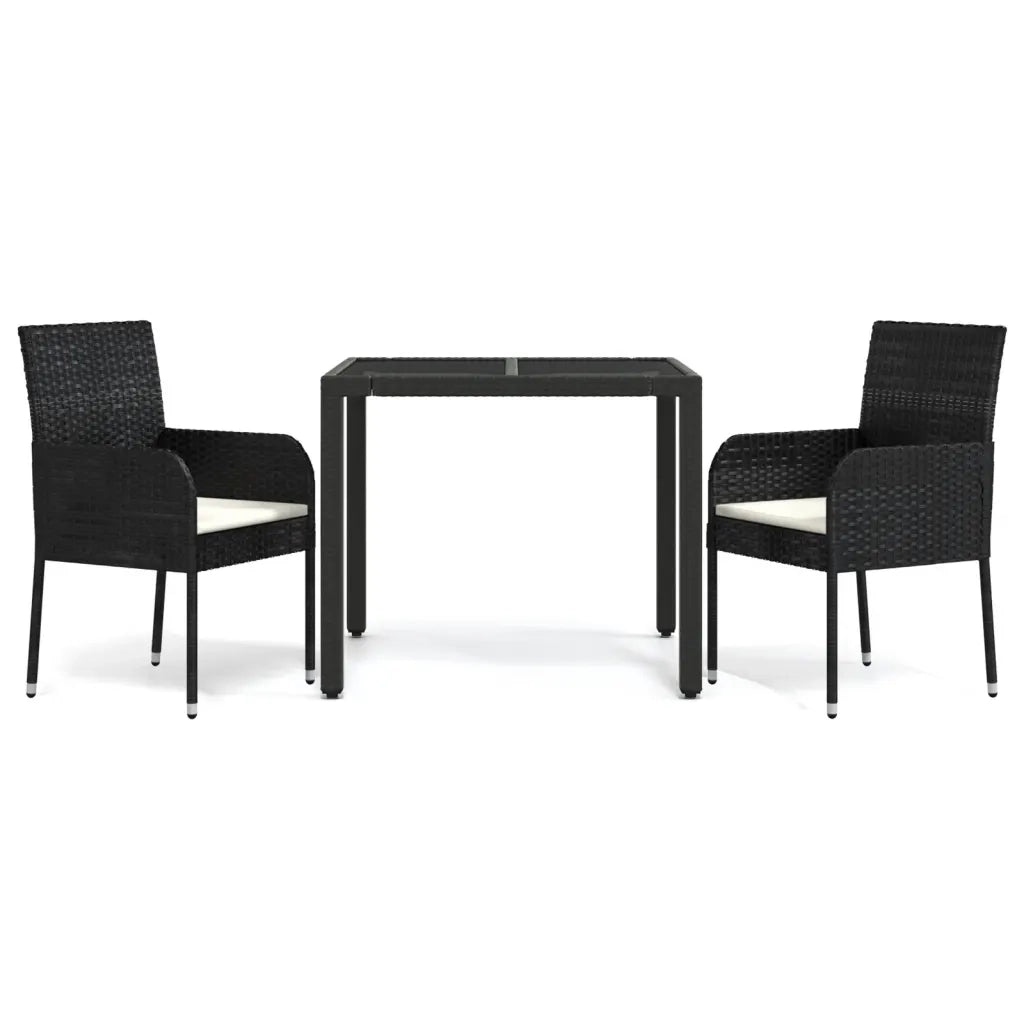Set da Pranzo da Giardino 3 pz con Cuscini Nero in Polyrattancod mxl 124376