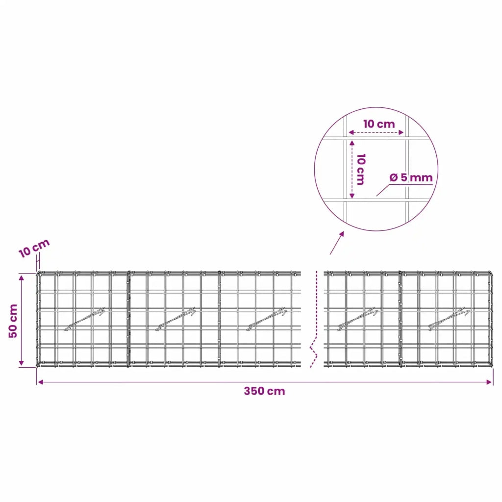 Gabione con filo da 5 mm e rete 10x10 cm 350x10x50 cm 3464905