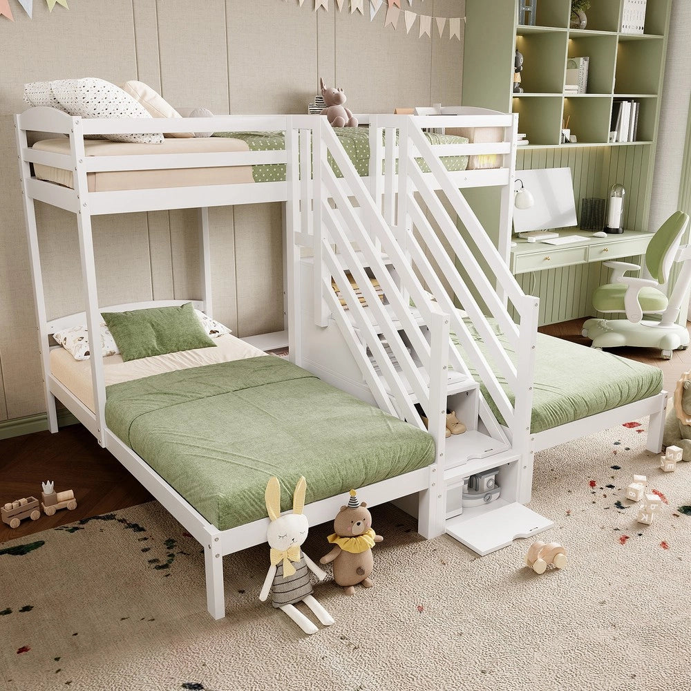 Letto a Castello 3 Posti con Cassetti ¨C MINIMAL ¨C Pino Bianco 90x200