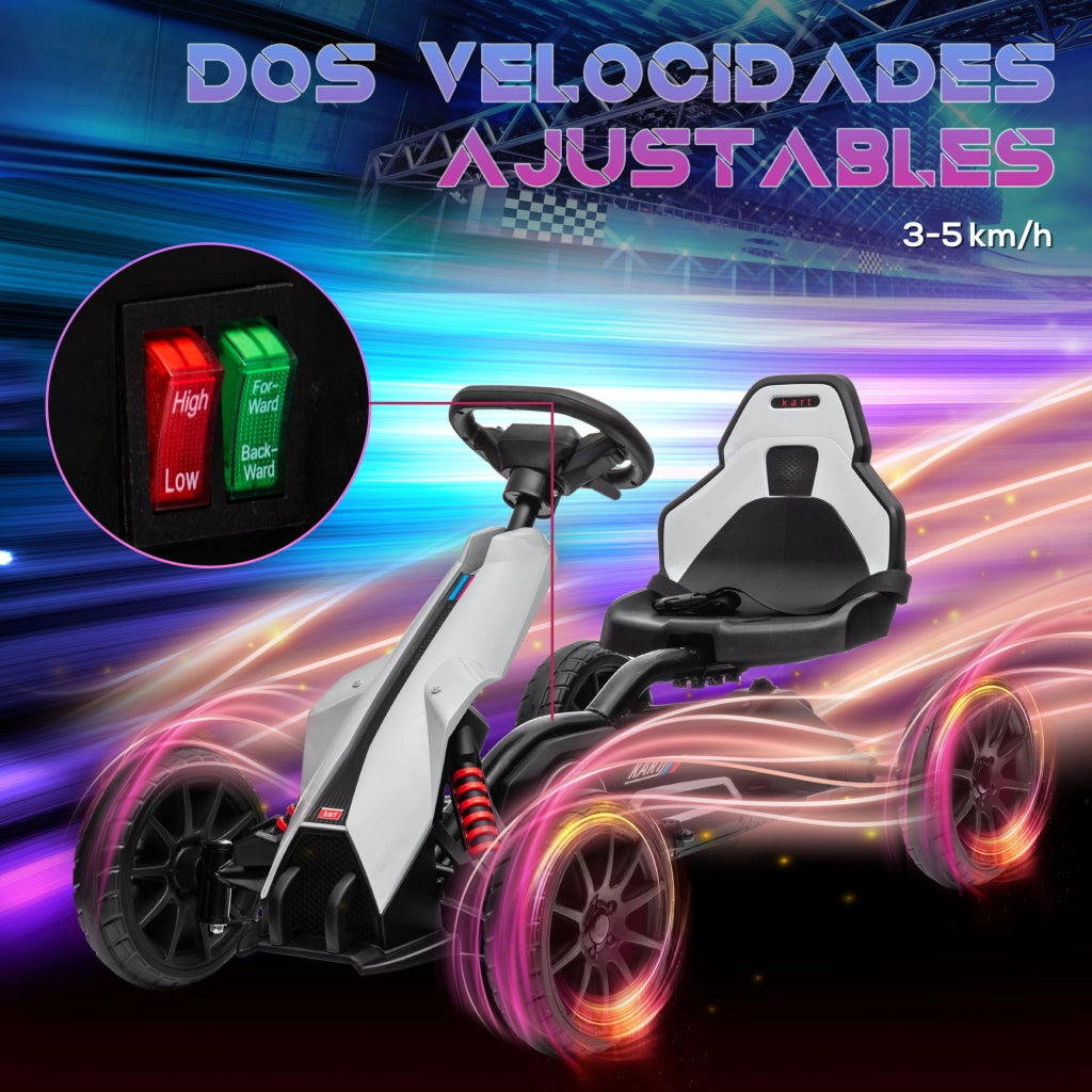 Kart Elettrico per Bambini 12V 3-8 Anni ¨C Xylo ¨C Bianco con Cintura di Sicurezza 100x58x58,5cm