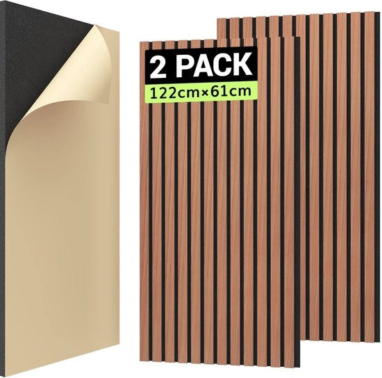 Pannelli acustici in legno autoadesivi 1.488m² - 2 pezzi da 122 x 61 x 2,1 cm, pannelli acustici isolanti Slat Wall, isolamento acustico Pannello assorbente acustico per ufficio, Arancione