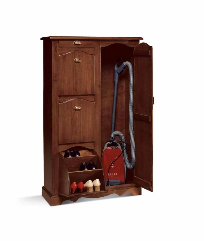 Scarpiera con vano multiuso finitura laccato avorio pennellato con decori l.94 p.43 h.155 - Mobili 2G
