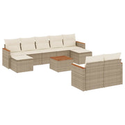 Set Divano da Giardino 10 pz con Cuscini Beige in Polyrattan