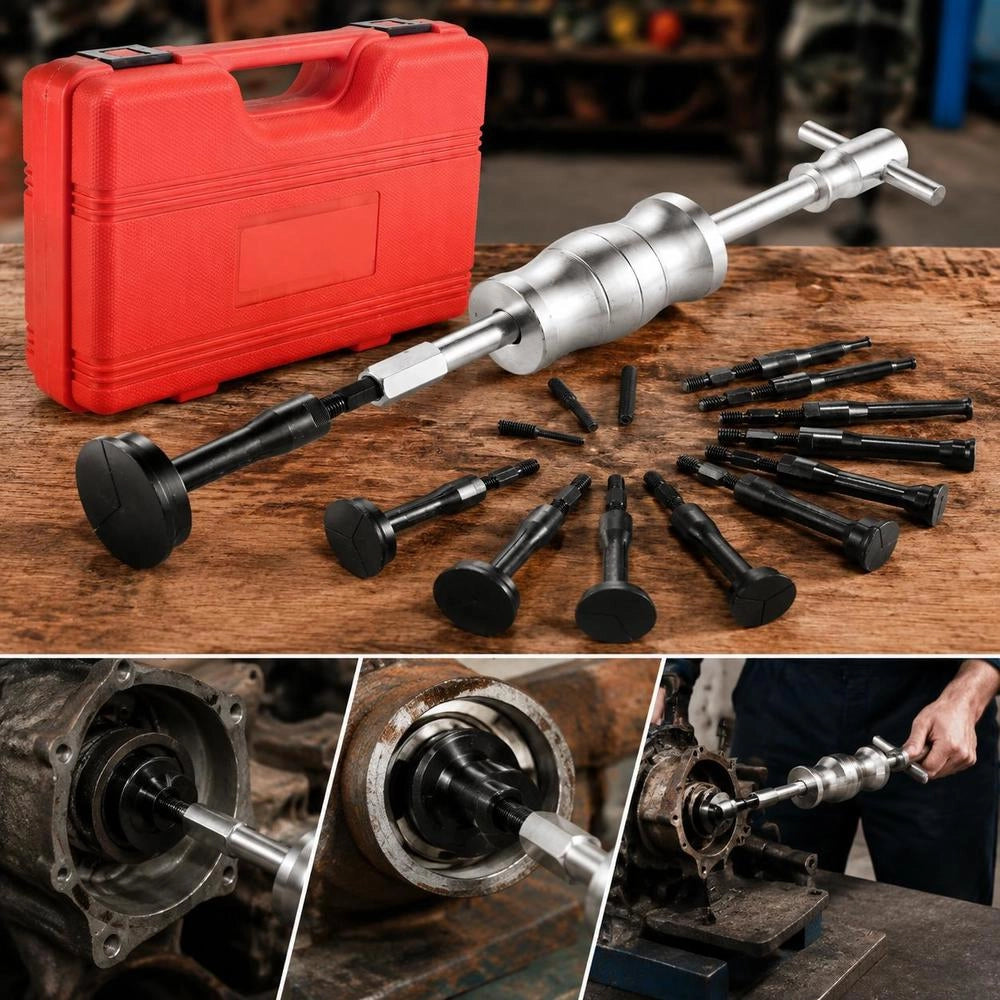 Blind Hole Bearing Puller Set 16 In 1 Bottom Bracket Race And Seal Puller Set, Slide Hammer Pilot Insert, Bottom Bracket Puller Set With 10 Split Collets And Counter Support