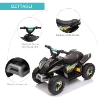 Quad Elettrico per Bambini 18-36 Mesi con Batteria Ricaricabile da 6V, 72x40x45.5 cm, Nero
