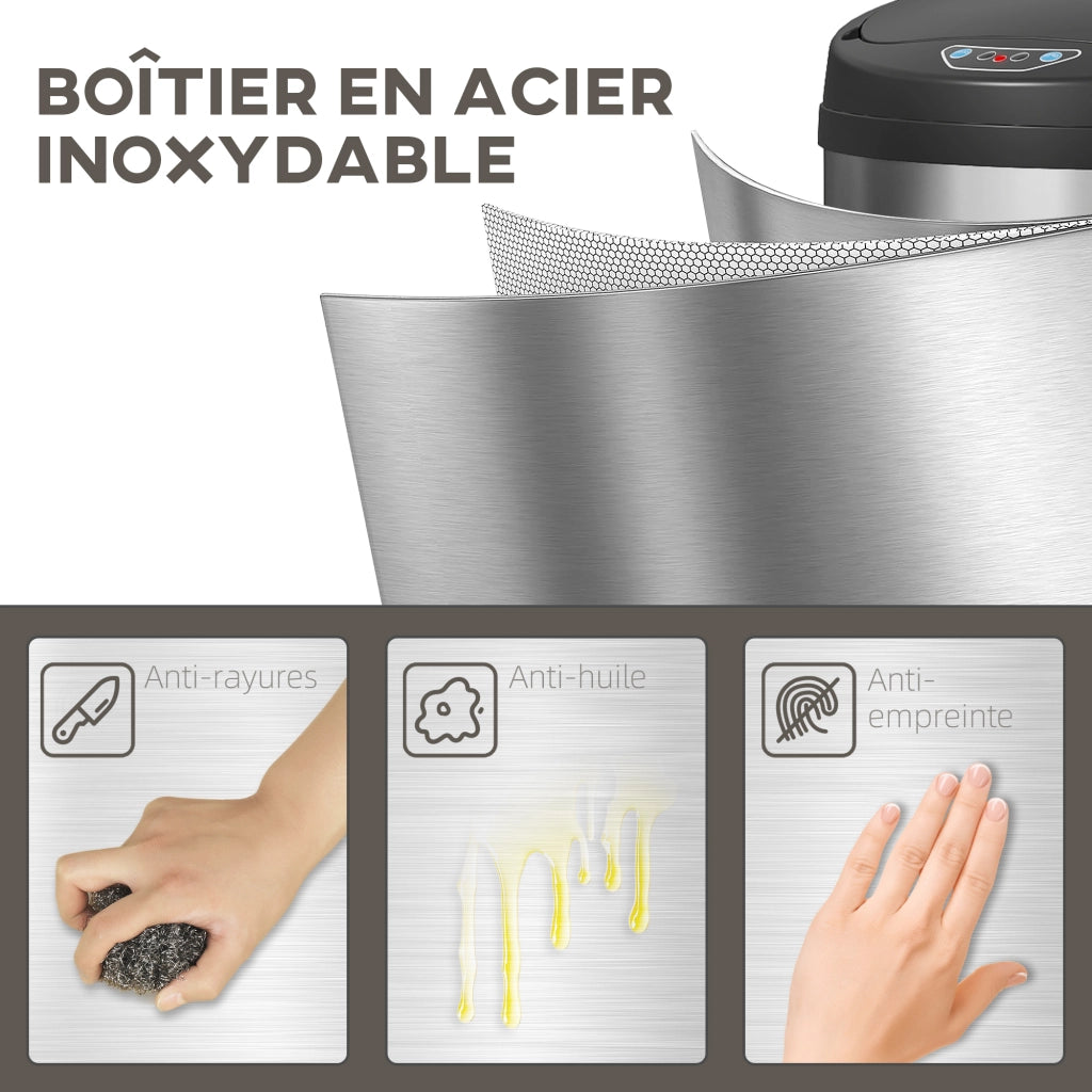 Pattumiera da cucina automatica 30L ¨C Xylo ¨C Acciaio inossidabile argento 32x30,5x51cm