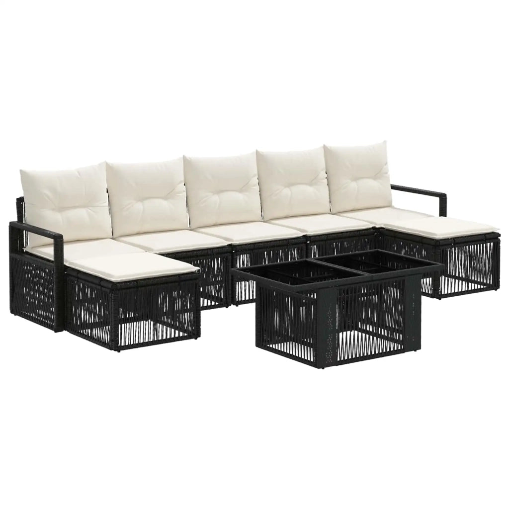 Set Divano da Giardino 8 pz Nero e Bianco Crema polyrattan 3437137