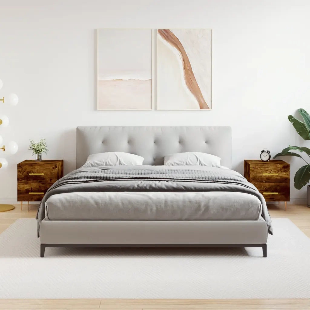 Set di 2 Comodini | Armadio da Notte | Mobiletto da notte Rovere Fumo 40x35x47,5 cm in Legno Multistrato
