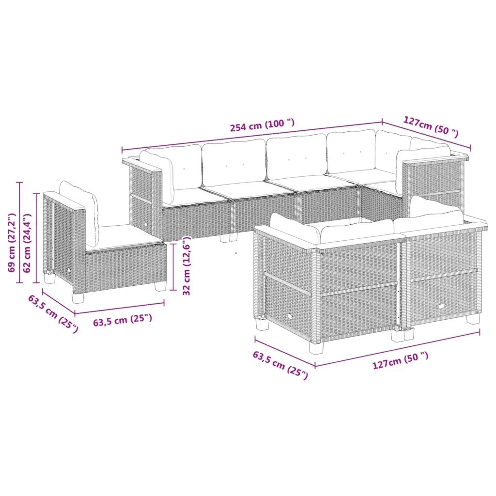 Set Divani da Giardino con Cuscini 8 pz Nero in Polyrattan