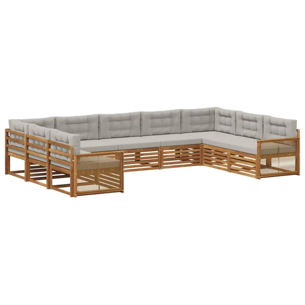 Set di divani da esterno 9 pz Naturale e Grigio Chiaro 3383839