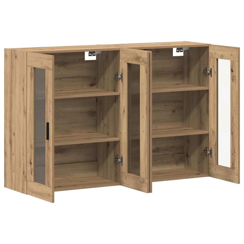 Set di 2 pensili da parete in stile rustico con ampio spazio di archiviazione 69,5 x 34 x 90 cm realizzati in legno di rovere ingegnerizzato finitura artigianale 02_0056065
