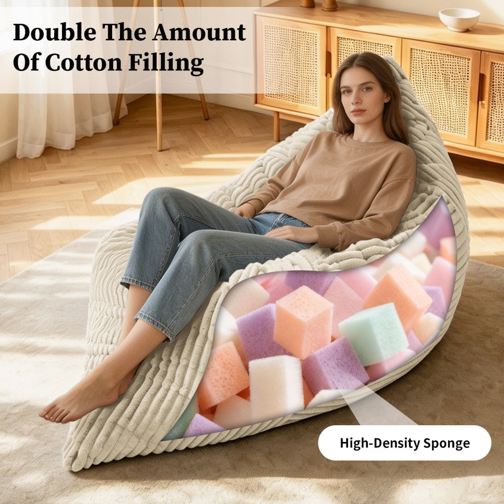 Pouf convertibile 3 in 1 con funzione sedia divano e letto senza montaggio in velluto a coste morbido bianco
