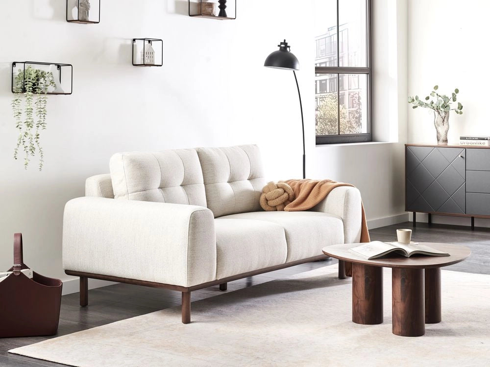Divano a 2 posti in tessuto Beige chiaro Soggiorno in stile moderno Gambe in legno scuro