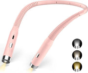 Lampada da lettura ricaricabile per collo - 3 colori e 3 livelli di luminosità - pieghevole 360 gradi - LED USB - per viaggiare, fare maglia, campeggiare - rosa