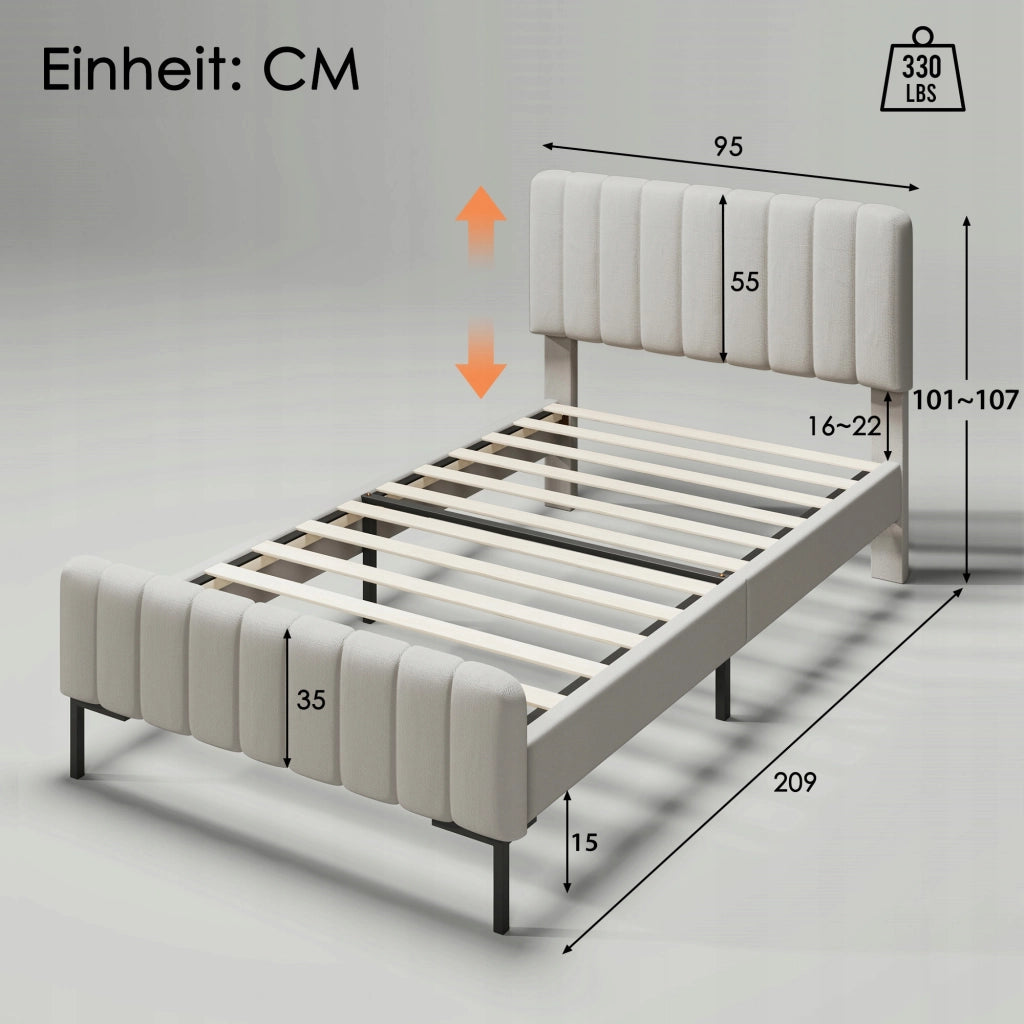 Letto imbottito 90x200 grigio-beige (con materasso) - Xylo
