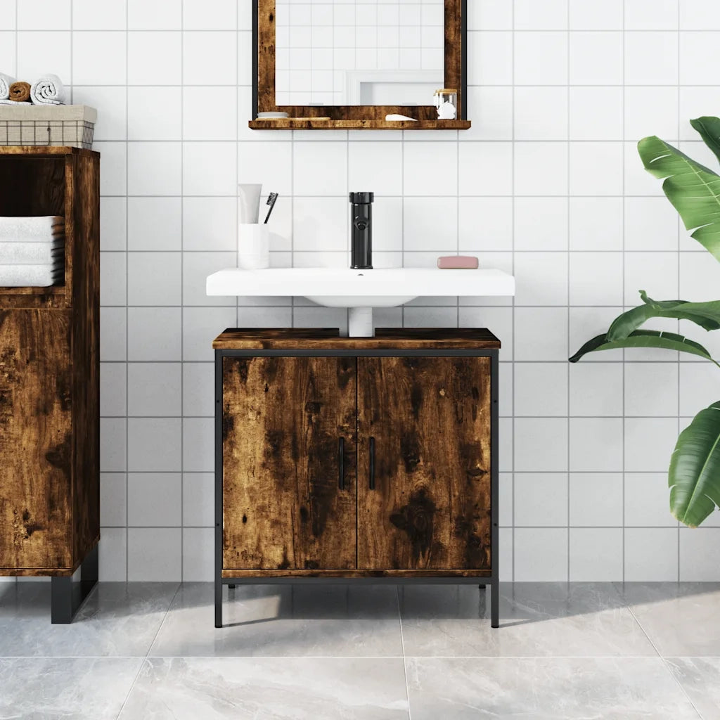Mobile Lavabo Bagno-Armadietto da bagno Rovere Fumo 60x30x60 cm Legno Multistrato 362502