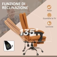 Poltrona da Ufficio Massaggiante e Riscaldata, Reclinabile con Poggiapiedi, Finta Pelle Marrone Chiaro