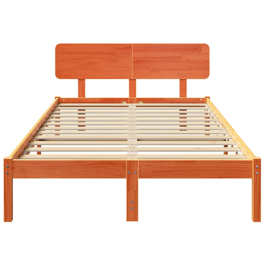 Struttura letto con testiera marrone cerato 120x190 cm legno massello di pino