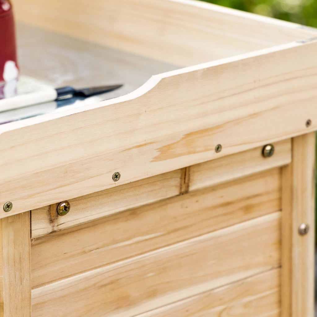 Armadio Da Giardino Con Piano Di Lavoro; Legno Naturale; Rivestimento In Acciaio Zincato; 2 Ripiani 83¡Á40¡Á92 cm