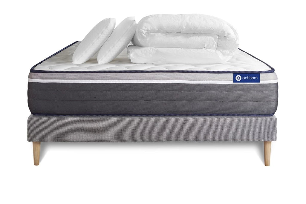 Pacchetto letto completo - Materasso 180x200cm + Box spring con doghe (kit) + 2 cuscini + Piumino - Actilatex Plus