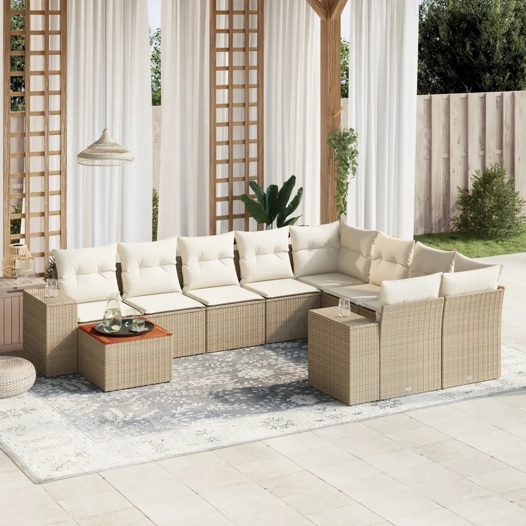 Set Divano da Giardino 10 pz con Cuscini Beige in Polyrattan 3225610