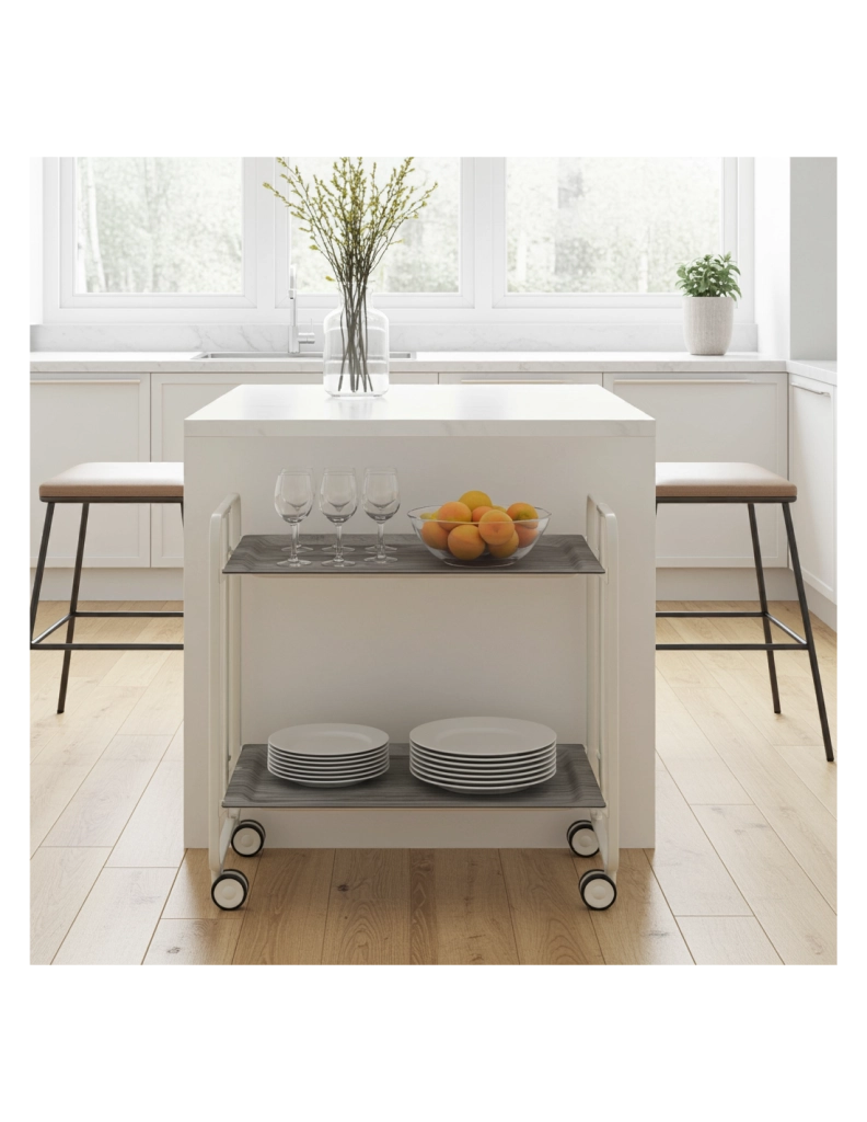 Carrello da cucina pieghevole bianco con ruote BAUHAUS 2 ripiani