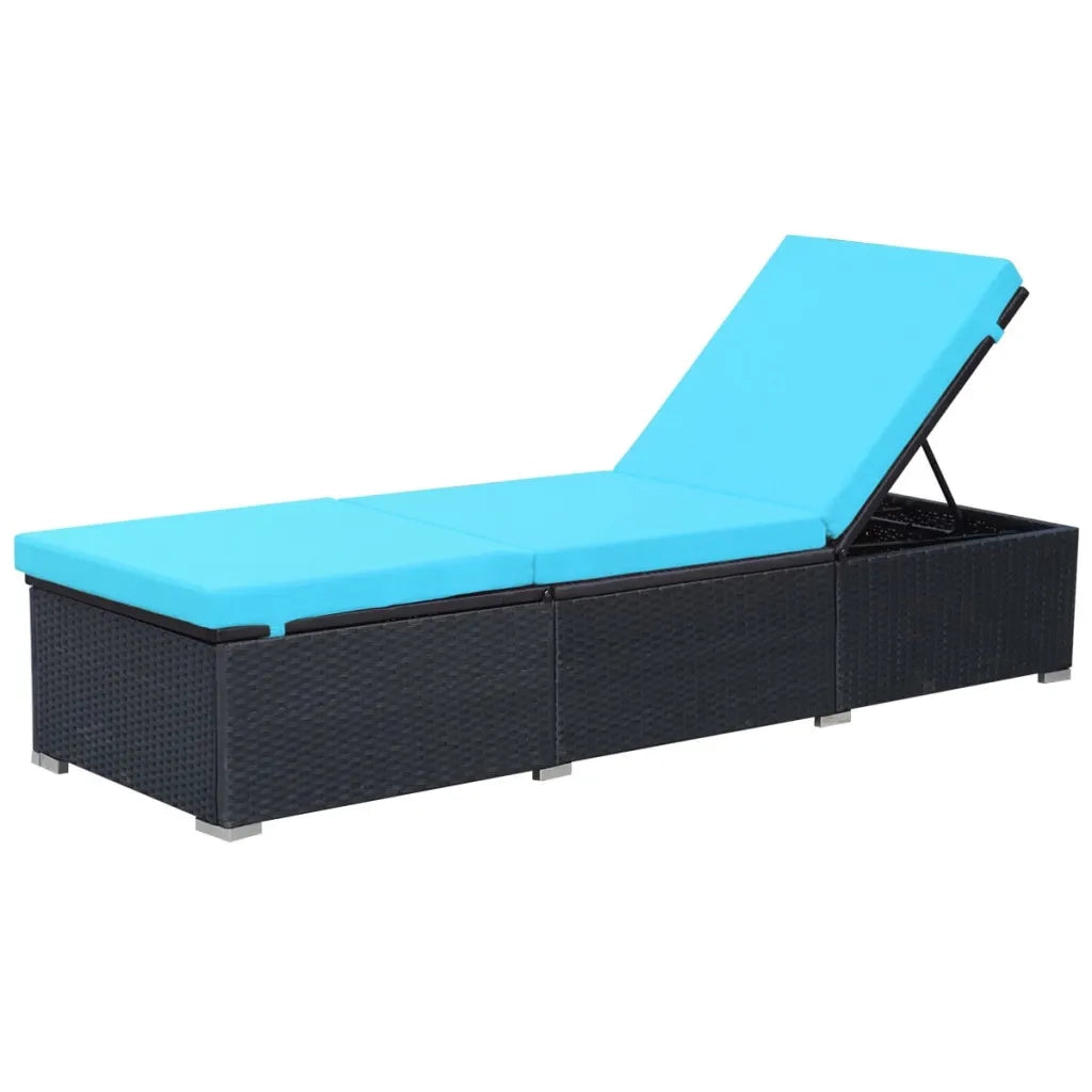 Lettino Prendisole con Cuscino in Polyrattan Nero 44406