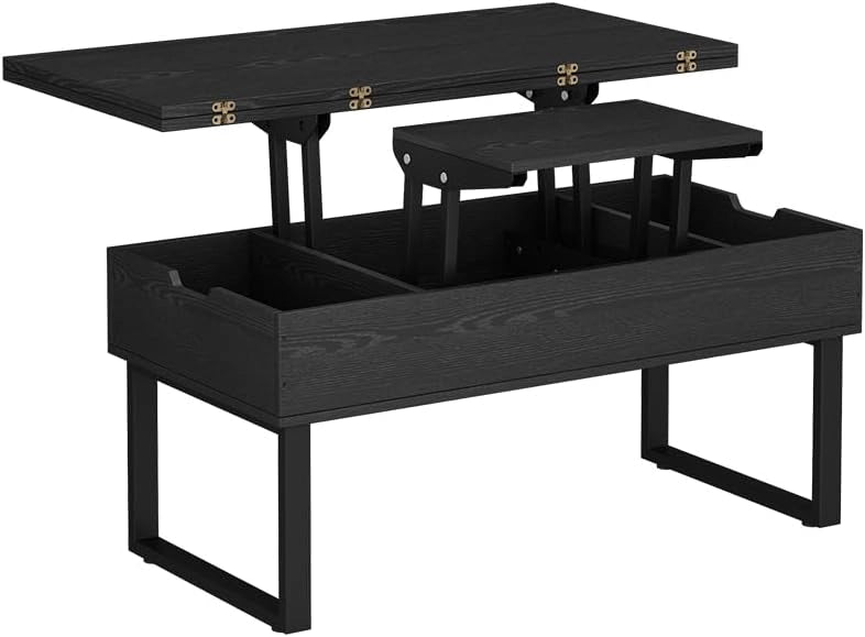 tavolino soggiorno Lifty, Rovere rustico, 100 x 50 cm con funzione di sollevamento, estendibile con piano regolabile in altezza e spazio contenitore