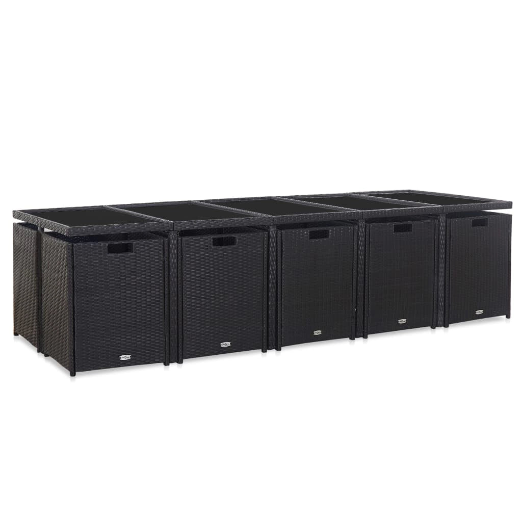 Set di mobili da giardino mobili da esterno 15 pezzi con cuscini resina intrecciata nera 02_0015875
