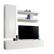 Mobile TV FLY H1 design, colore bianco lucido. Mobile sospeso moderno e alla moda per il tuo soggiorno.
