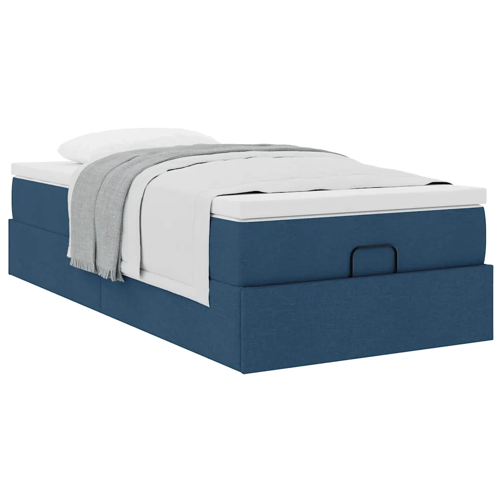 Struttura Letto Pouf con Materasso Blu 90x190 cm in Tessuto