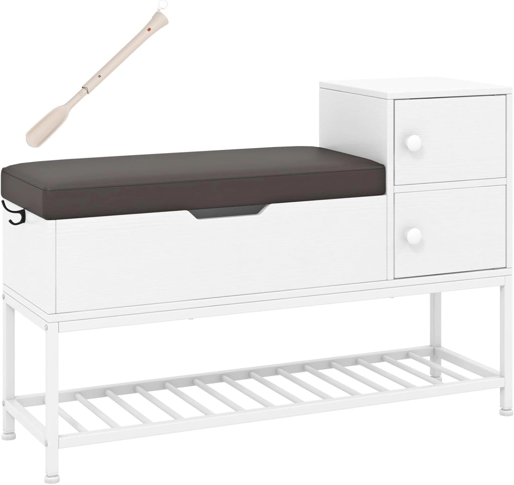 Scarpiera con Seduta, Porta Scarpe con Spazio Contenitivo, Panca da Ingresso con Cuscino, Coperchio a Ribalta e Ripiano Inferiore, Armadio Scarpe per Ingresso, Camera da Letto