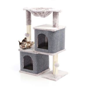 Fudajo Albero tiragraffi grigio con sisal 81cm Con 2 nicchie chiuse Casette Per gatti