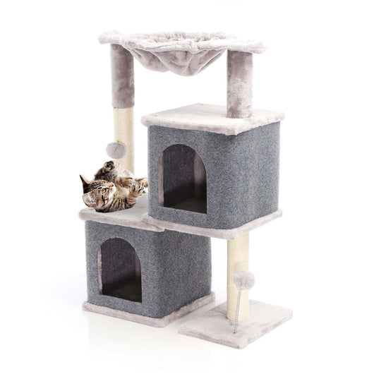 Fudajo Albero tiragraffi grigio con sisal 81cm Con 2 nicchie chiuse Casette Per gatti