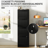 Cassettiera Portadocumenti a 4 Cassetti 40x40x131 cm 2 Serrature in Legno Nero