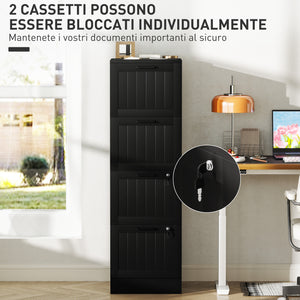 Cassettiera Portadocumenti a 4 Cassetti 40x40x131 cm 2 Serrature in Legno Nero