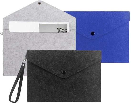 Set di 3 borse documentali A5 in vilten, accessori per ufficio e scuola - Borse pratiche con chiusura a cerniera per ufficio e scuola, leggere e trasportabili, ideali per l'organizzazione di documenti e cartelle (3)