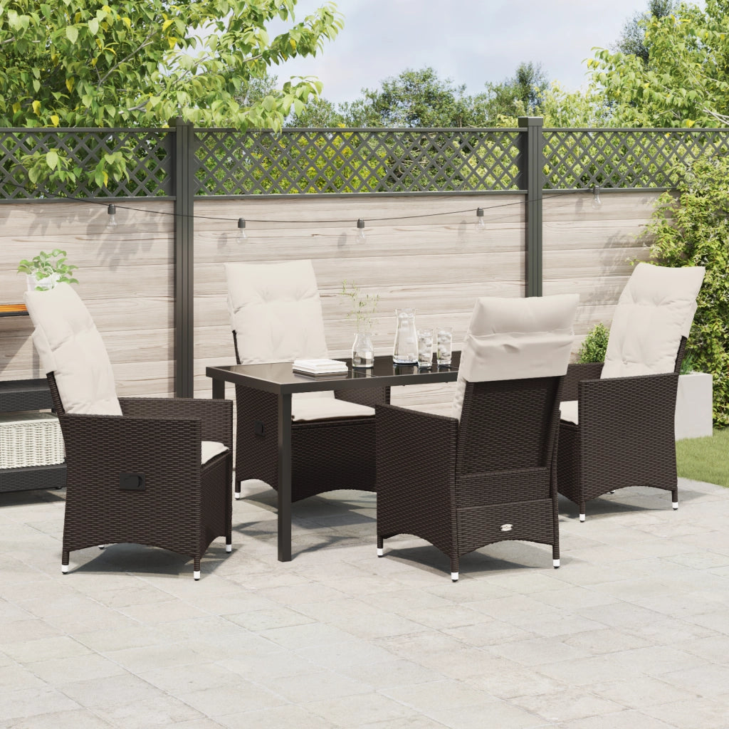 Set da pranzo da giardino 5 pezzi con cuscini Marrone Polyrattan
