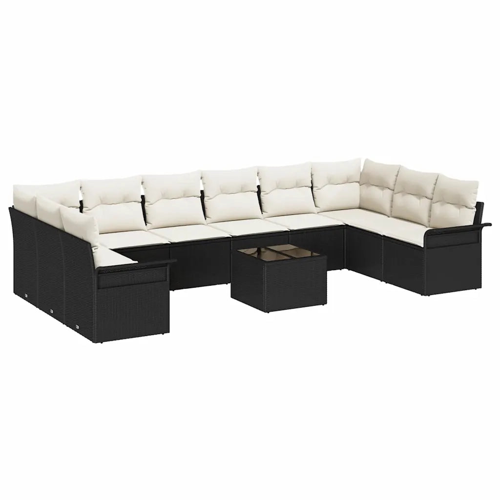 Set Divano da Giardino con cuscino 11 pcs Nero polyrattan