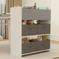 Set Tavolo e Sedie per Bambini con 2 Sedie e Tavolino Contenitore, in Legno e Tessuto non Tessuto, Grigio e Bianco