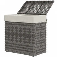 Cesta Contenitore da Giardino e Casa in Rattan con Tessuto Interno, 57x34x62cm, Grigio