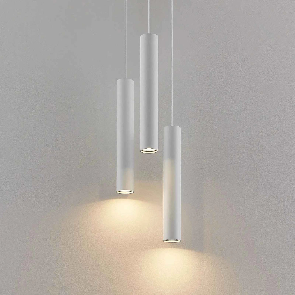 Lampada sospensione 3 luci LED 15W lampadario soffitto tondo pendente cilindro luce 3000K tavolo ristorante RA90 nero bianco 230V BIANCO