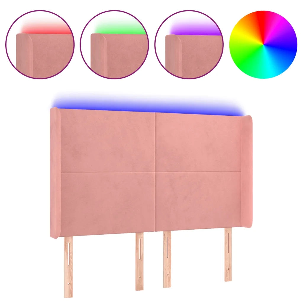 Testiera a LED rosa 147x16x118/128 cm in Velluto 3123821