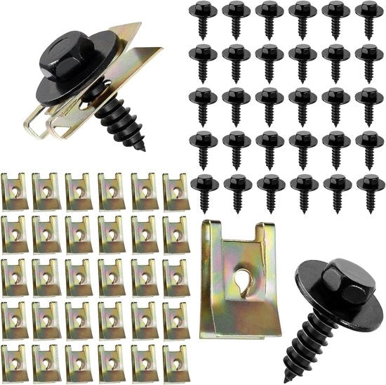 60 pezzi di viti a piatto kit di clip di vite a piatto 30 viti per carrozzeria 30 clip di fissaggio a U metallico clip di fissaggio a U per bordo di protezione viti a piatto clip di fissaggio viti in acciaio inossidabile per carrozzeria