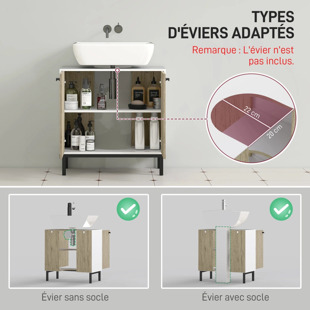 Mobile Sottolavabo Moderno con Ante ¨C Zephmum ¨C Bianco e Legno 60x30x60 cm